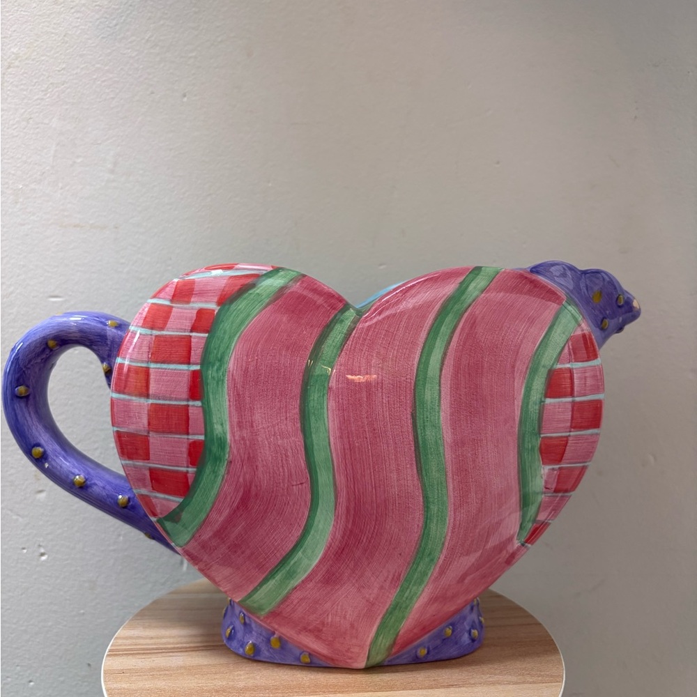 90s Vintage Whimsy Heart-Shaped Blue and Green Art Vase